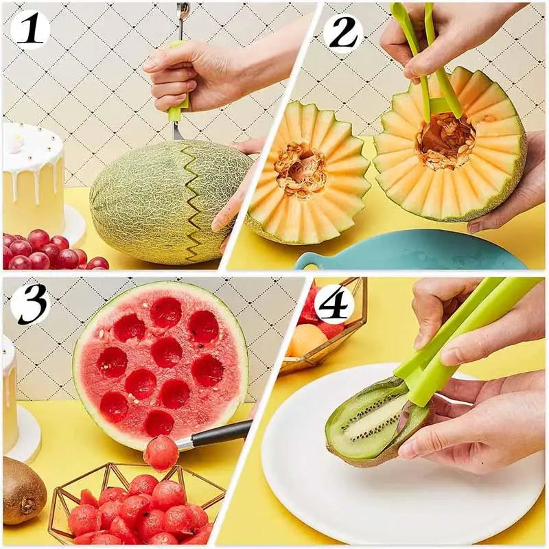 4 In 1 Watermelon Slicer Cutter Scoop Fruit Carving Knife Cutter Fruit Platter Fruit Dig Pulp Separator Kitchen Gadgets Acces