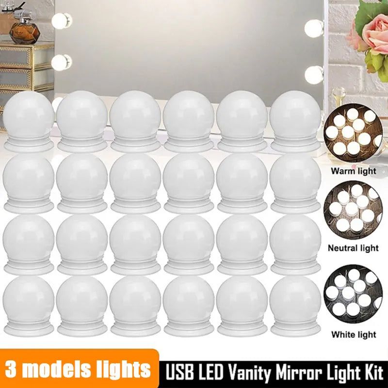 Makeup Mirror LED Light Bulbs Vanity Lights USB Charging Bathroom Dressing Table Lighting Dimmable LED Vanity Mirror Light